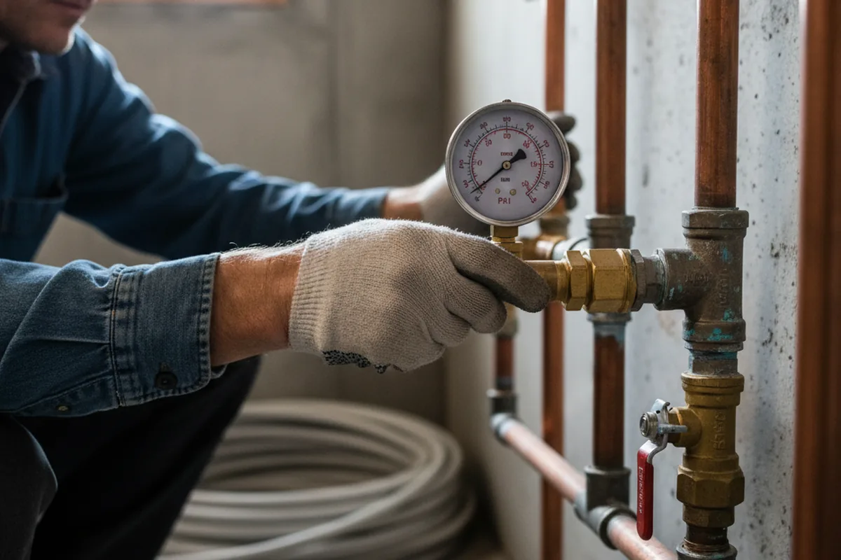 Pressure testing a repaired line during Water Line Repair in Manor